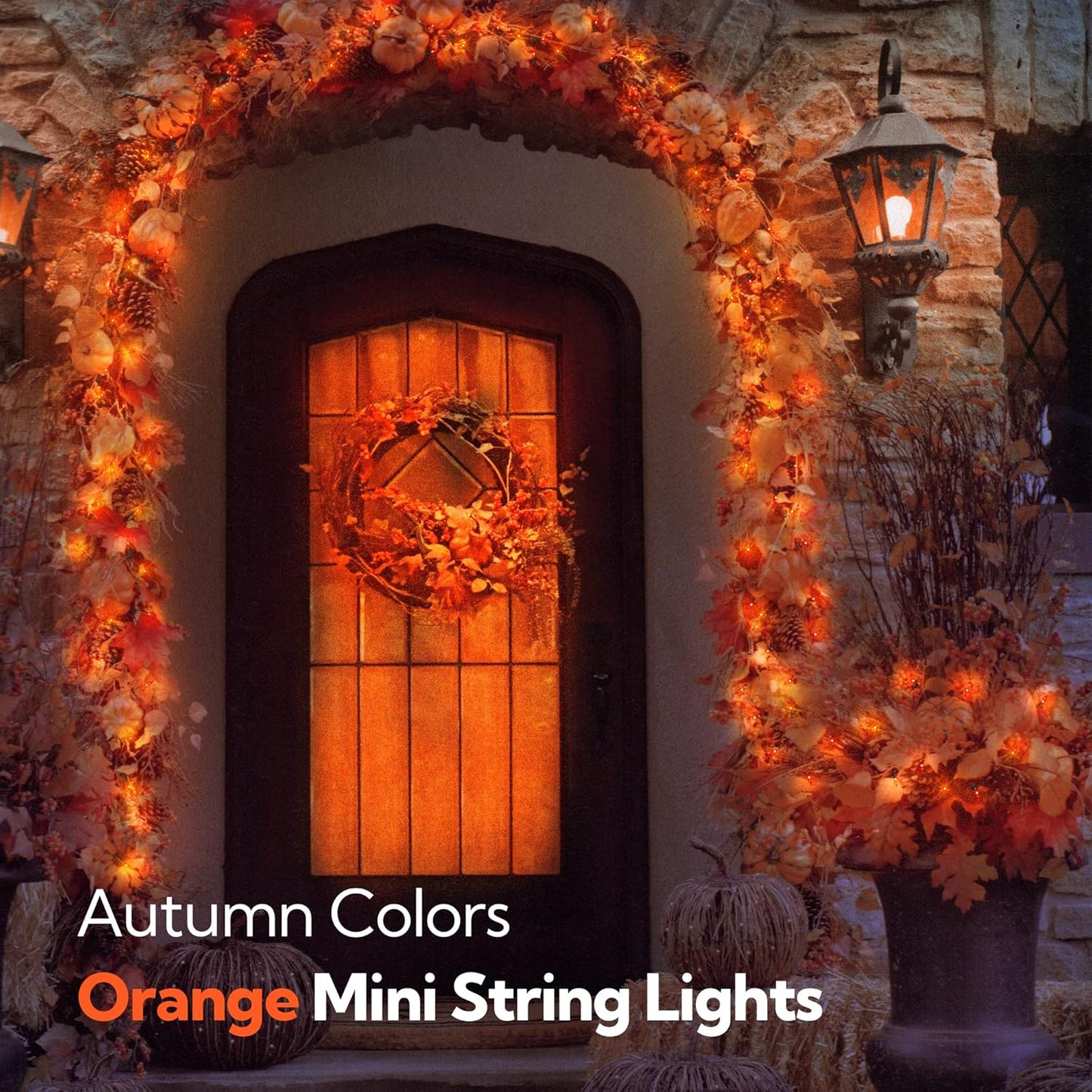 Hopolon Orange Thanksgiving Mini Lights, 2Pack 13Feet 50Count Autumn Fall String Lights,Connectable 120V Plug in for Outdoor Indoor Garden Party Halloween Christmas Xmas Tree Lights Yellow Decor