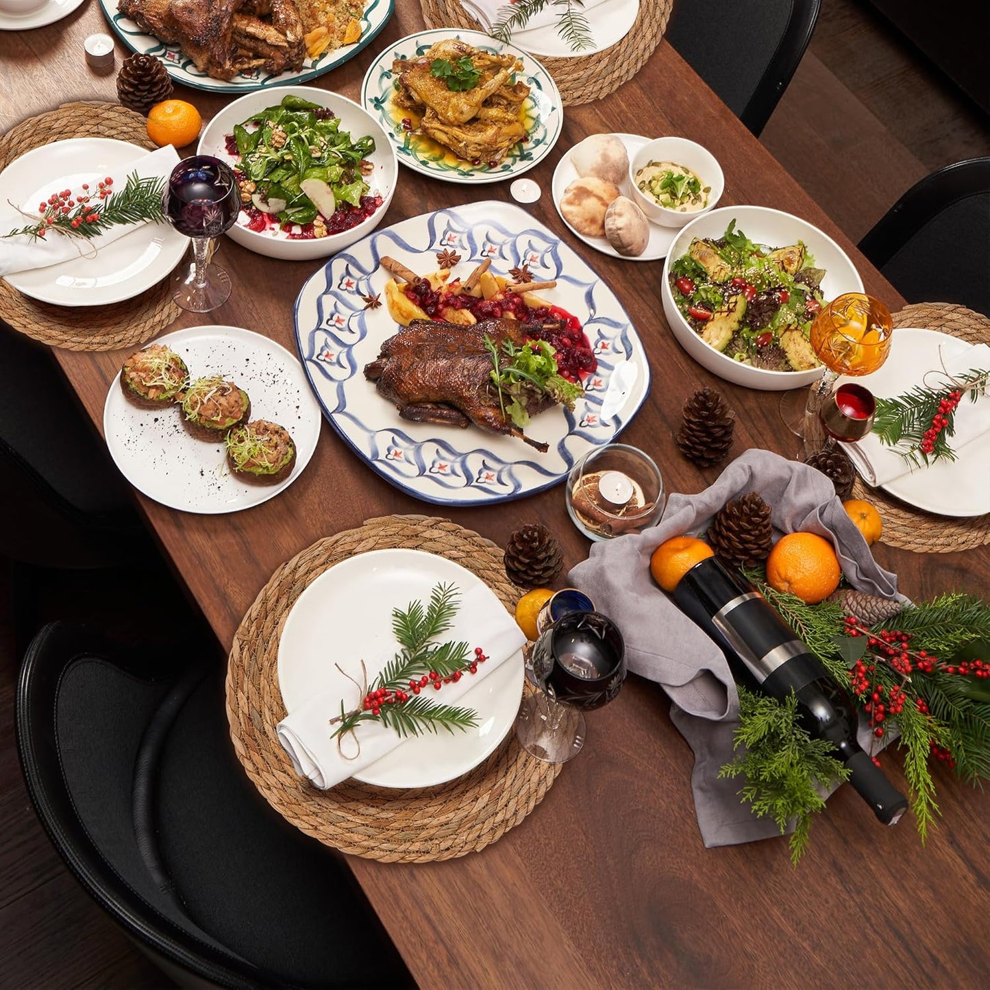 GENMOUS Woven Placemats Set of 6, 13.5" Round Placemats Natural Water Hyacinth Boho Placemats,Farmhouse Rattan Chargers for Dinner Plates,Rustic Braided Wicker Table Mats for Dining Table,Home,Wedding