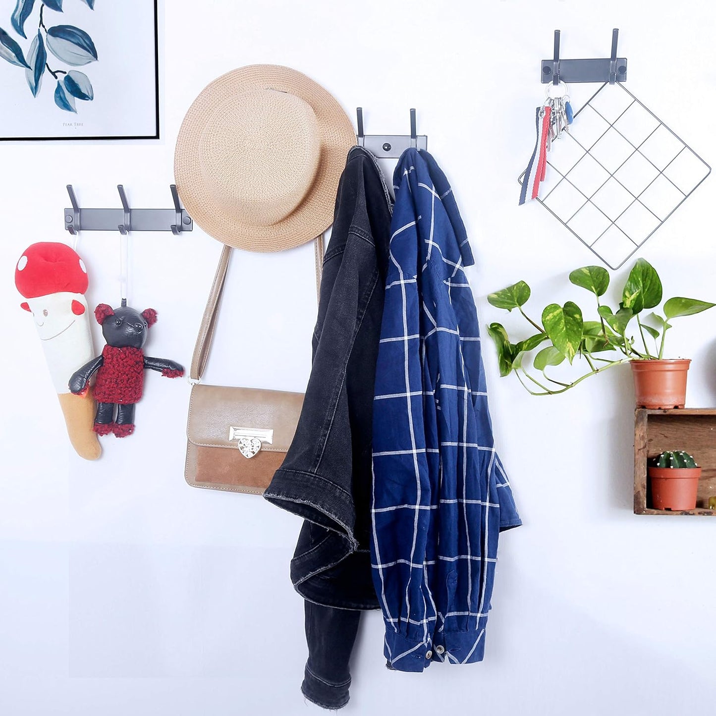 WEBI Coat Rack Wall Mounted,3 Coat Hooks for Hanging Coats,Heavy Duty Metal Hook Rack Hook Rail Coat Hanger Wall Coat Rack with Hooks for Clothes Entryway Jacket,Black