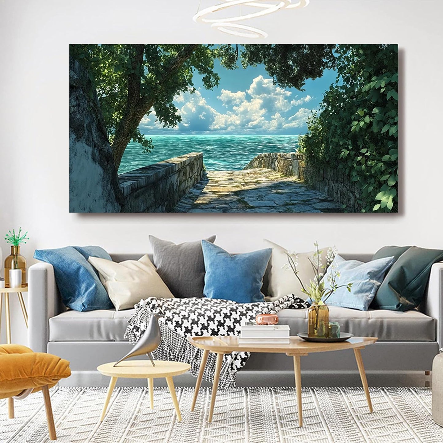 Canvas Wall Art Decor Large Wall Art Pictures for Living Room Artwork for Walls Landscape Natural Wall Art Decor Green Coastal Wall Art Prints Seaside Path Art Work for Home Office Wall Decor 29"x58"