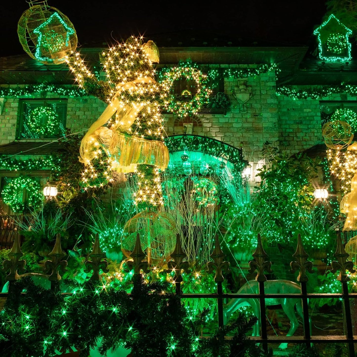 TW SHINE Green Christmas Lights, Total 400 LED 132FT Christmas Lights Plug in with 8 Modes, Waterproof Fairy St. Patrick's Day Light Outdoor, Indoor Christmas Decorations for Party Yard Decorations