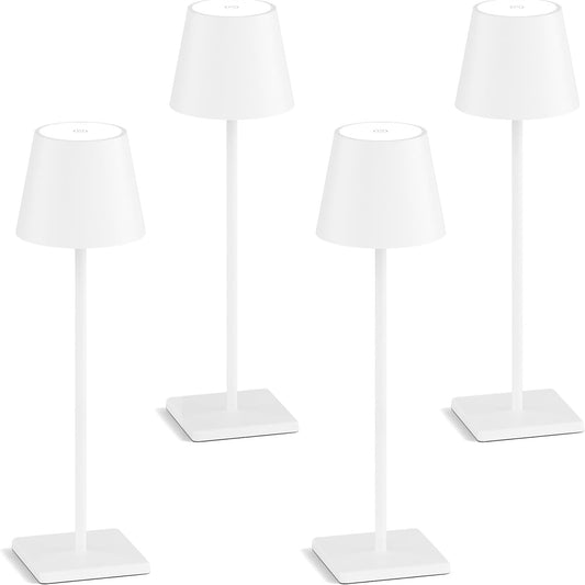 4-Pack Rechargeable Table Lamps, LED Cordless Table Lamp, 3W 6000mAh Battery Operated Table Light, Stepless Dimming Portable Table Light Waterproof for Restaurant/Indoor/Outdoor (White)