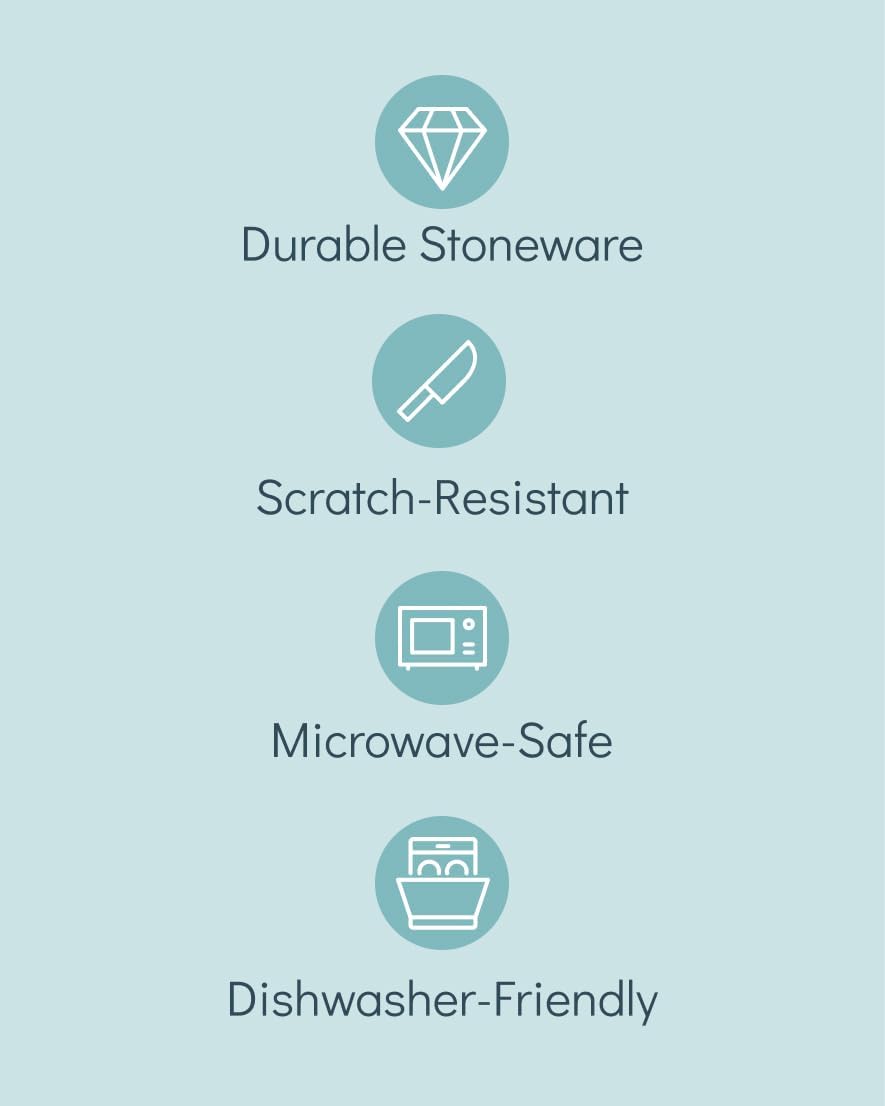 Stoneware dinnerware set 4 persons 12 pcs – Modern style plates and bowls set ceramic – Dishwasher safe and scratch resistant – Bowl and plate set – Dinner service Pure Living black & petrol blue