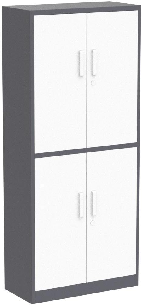 Yizosh Metal Storage Locking Cabinet with 4 Doors and 2 Adjustable Shelves,71" Lockable Garage Tall Steel Cabinet,for Home Office,Living Room,Pantry,Gym,Commercial Storage (Gray White)