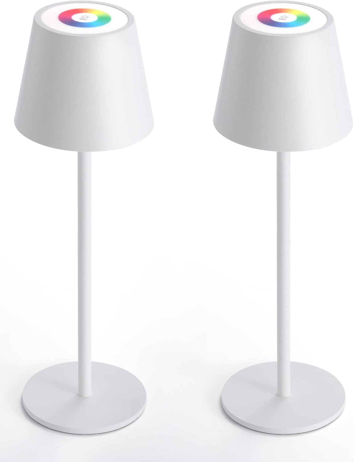 Maksone 2 Pack RGB Cordless Table Lamp, 6600mWh Rechargeable Battery Desk Lamp, 3000K Stepless Dimming and Led Color Changing Night Light, IP54 Waterproof Outdoor Portable Lamp for Patio (White)