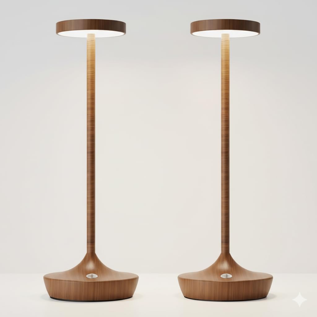 Cordless Table Lamp Rechargeable - 6000mAh LED Battery Operated Table Light - Portable Touch Dimmable Outdoor Waterproof Table Lamps for Patio Bar Restaurant Dining (2 Woodgrain)