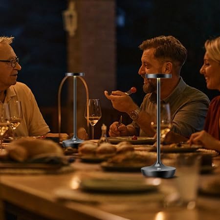 Cordless Table Lamp Rechargeable - 6000mAh LED Battery Operated Table Light - Portable Touch Dimmable Outdoor Waterproof Table Lamps for Patio Restaurant Dining (Black)