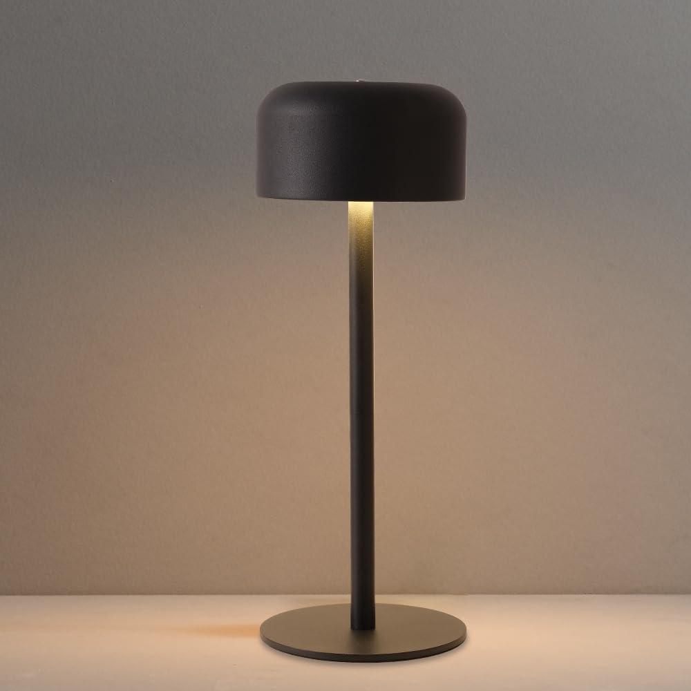 LED Cordless Table Lamp, Portable 5000mAh Outdoor Table Light, 3 Color Stepless Dimming BedsideTable Lamps with Memory Function, Rechargeable Battery Lamp For Kitchen/Dinner/Patio/Restaurant(Black)