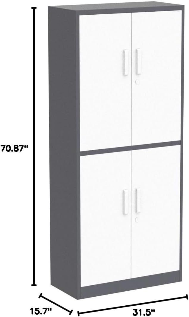 Yizosh Metal Storage Locking Cabinet with 4 Doors and 2 Adjustable Shelves,71" Lockable Garage Tall Steel Cabinet,for Home Office,Living Room,Pantry,Gym,Commercial Storage (Gray White)
