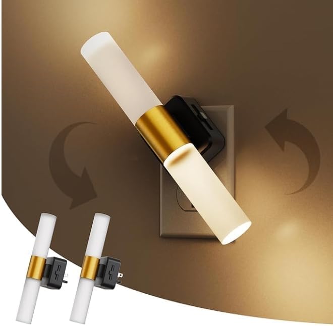 L LOHAS LED Night Light, 2 Pack Night Lights Plug into Wall, 3000K Soft White, 0-100LM Adjustable Brightness, 180° Rotating Plug in Night Light with Auto Light Sensor (Matte White)