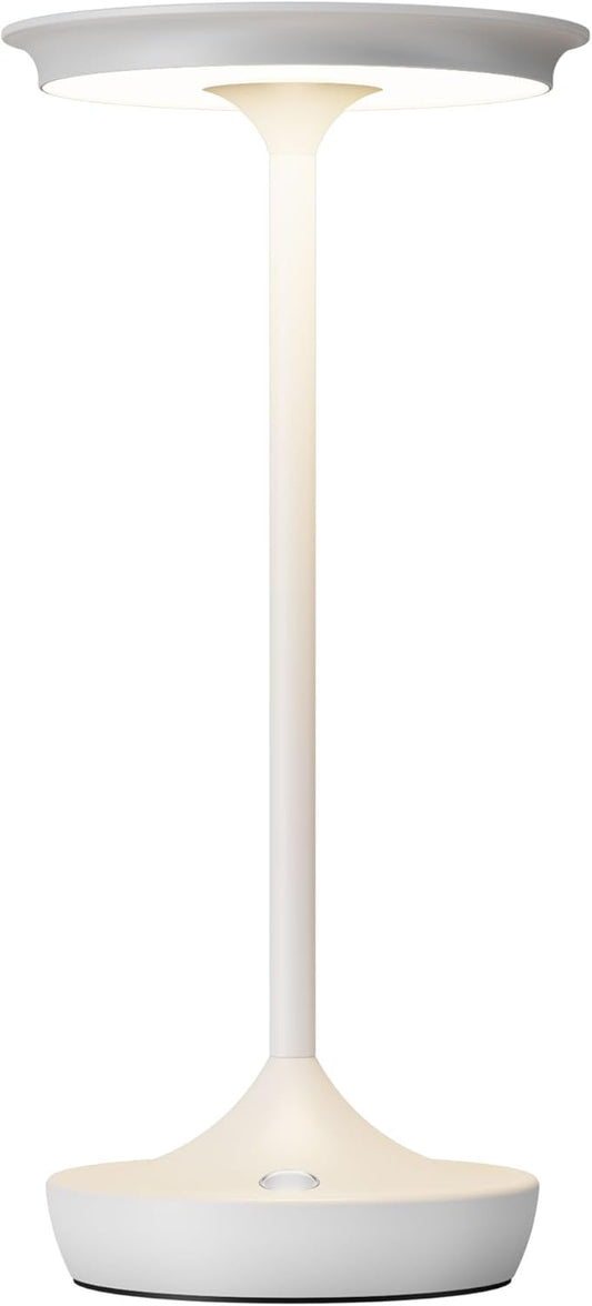 YHT Cordless Rechargeable Table Lamps, Portable 6000mAh Battery Desk Lamp Waterproof 3 Color Stepless Dimming LED Table Light with Memory Function for Outdoor/Dinning/Patio/Restaurant (White 1Pack)