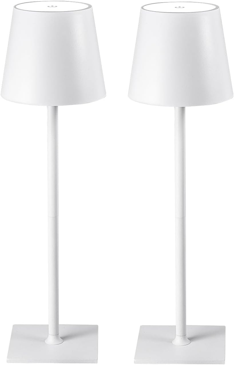 2 Pack Cordless Table Lamps, 3 Colors Stepless Dimming, 5000mAh Rechargeable Battery LED Desk Lamp for Bedroom/Couple Dinner/Desk/Cafe/Dining Room/Terrace