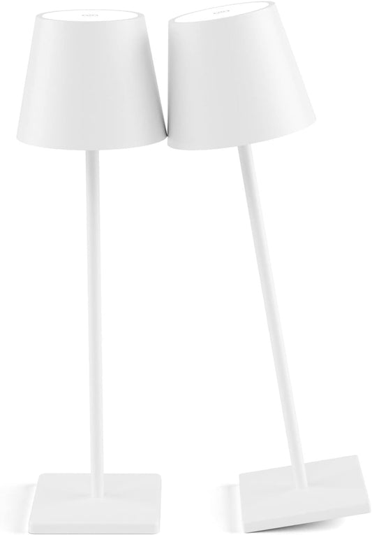 2-Pack Rechargeable Table Lamps, LED Cordless Table Lamp, 3W 5500mAh Battery Operated Table Light, Stepless Dimming Portable Table Light Waterproof for Restaurant/Indoor/Outdoor (White)