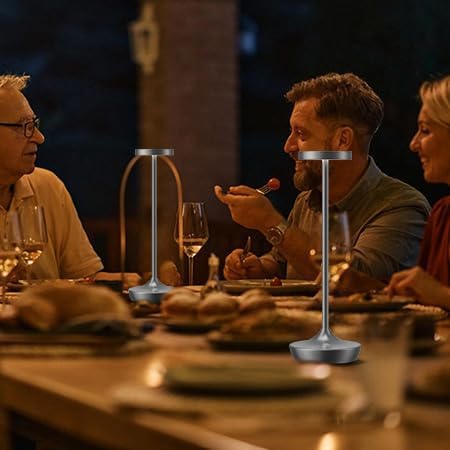 Cordless Table Lamp Outdoor - Rechargeable 6000mAh Battery Operated Table Light - LED Portable Touch Dimmable Waterproof Table Lamps for Patio Restaurant Dining (Grey)