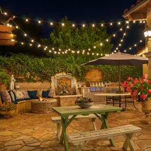 Lightdot 100FT Outdoor String Lights, LED Bistro String Lights with Shatterproof S14 Bulbs, 2200K Dimmable, Waterproof Hanging Lights for Porch, Party, Garden, Backyard, Balcony - ETL Listed