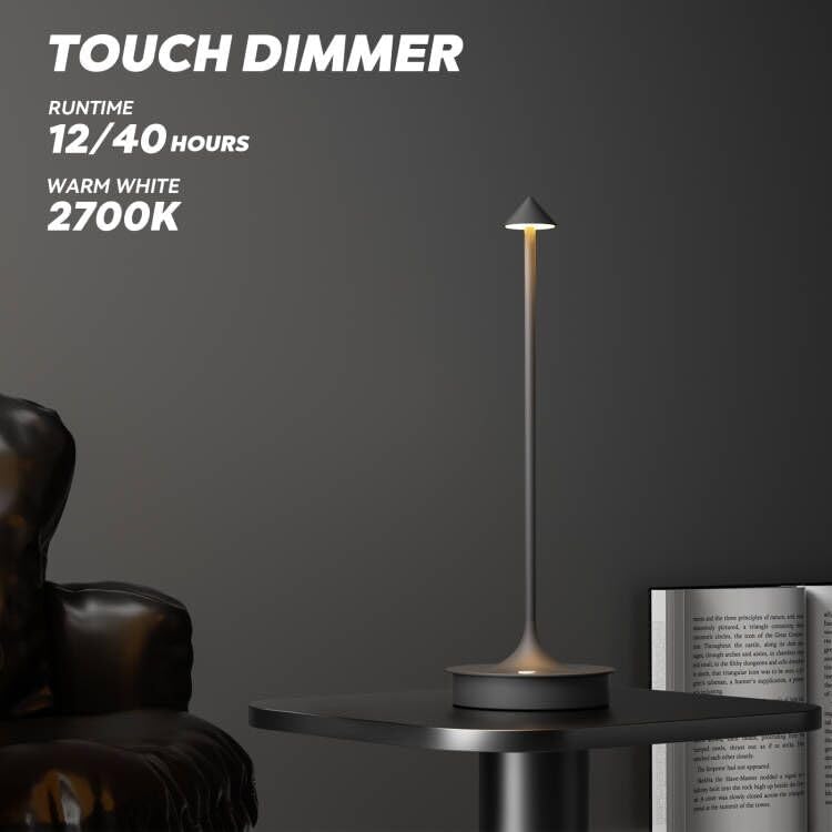 Small Cordless Table Lamp Rechargeable, Battery Operated Desk Lamp, 4000mAh LED Touch Lamp, Dimmable Portable Outdoor Waterproof Wireless Table Light for Restaurants/Bars/Outdoor(1PC,Gray)