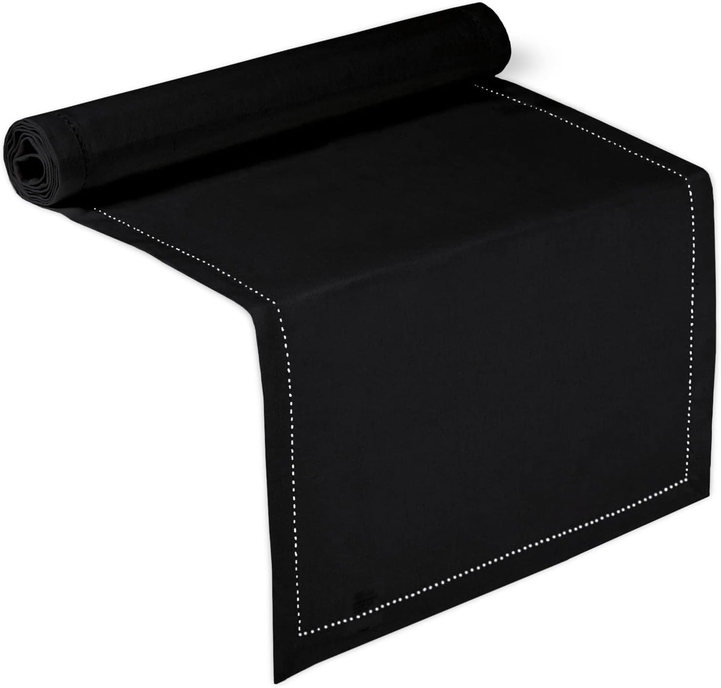 Encasa XO Dining Table Runner 13"x91" | Pure Cotton Hemstitched Design | Black - Machine Washable