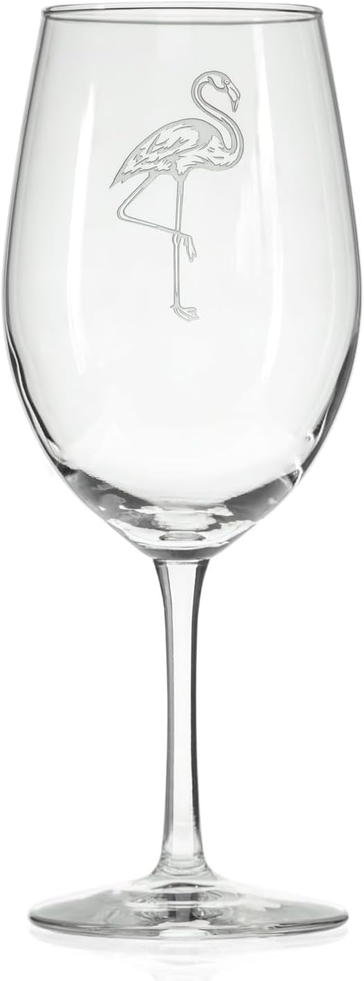 Rolf Glass Flamingo All Purpose Wine Glass | 18oz Large Stemmed Glasses | Lead-Free and Sand-Etched | Coastal and Tropical Engraved Flamingo Design | Made in the USA | Set of 4