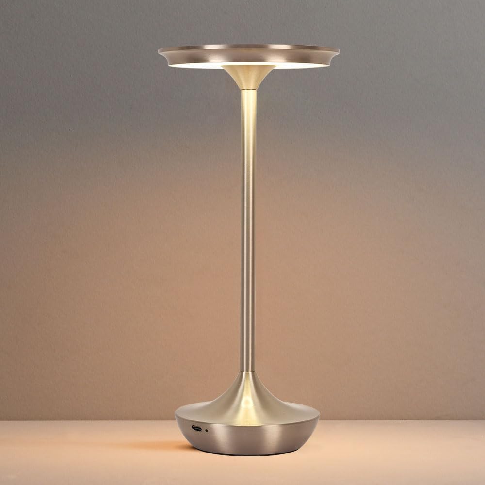 EJQ Rechargeable Cordless Table Lamp, 6000mAh Battery Operated LED Table Lights,Touch Control - 3 Color Dimmable for Bedroom, Patio, Cofee, Outdoor,Dining Home,Restaurant&Living Room-Silver