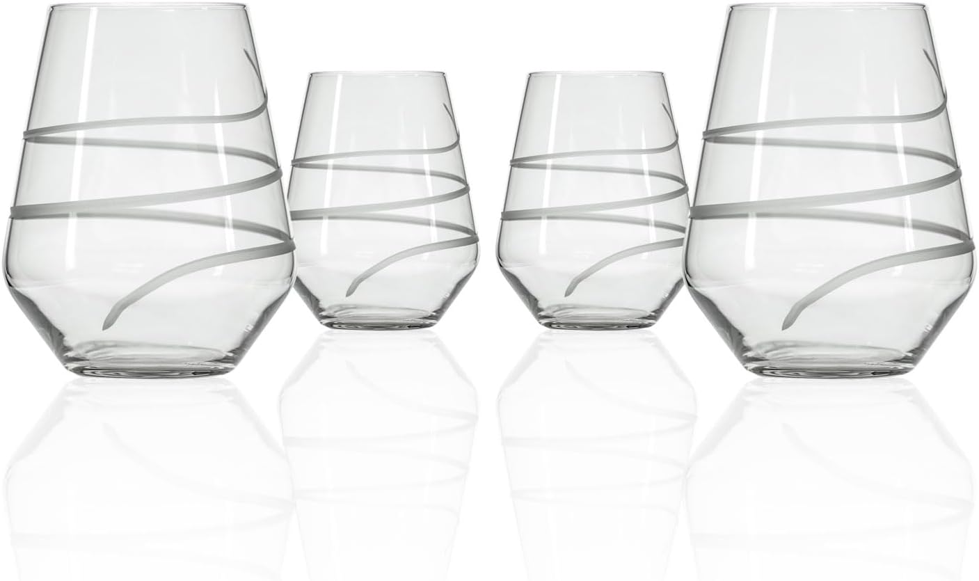Rolf Glass Twist Stemless Wine Tumbler 18 ounce | Proudly Made in the USA | Stemless Wine Glasses | Lead-Free Glass | Etched Tumbler Glasses (Set of 4)