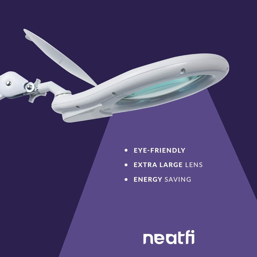 Neatfi Magnifying Lamp, 5 Diopter Glass Lens, 6500K Color Temperature, Eye-Friendly, Task Light for Sewing, Painting, Jewelry Making, and Reading (White, 7-Inch Lens with Clamp)