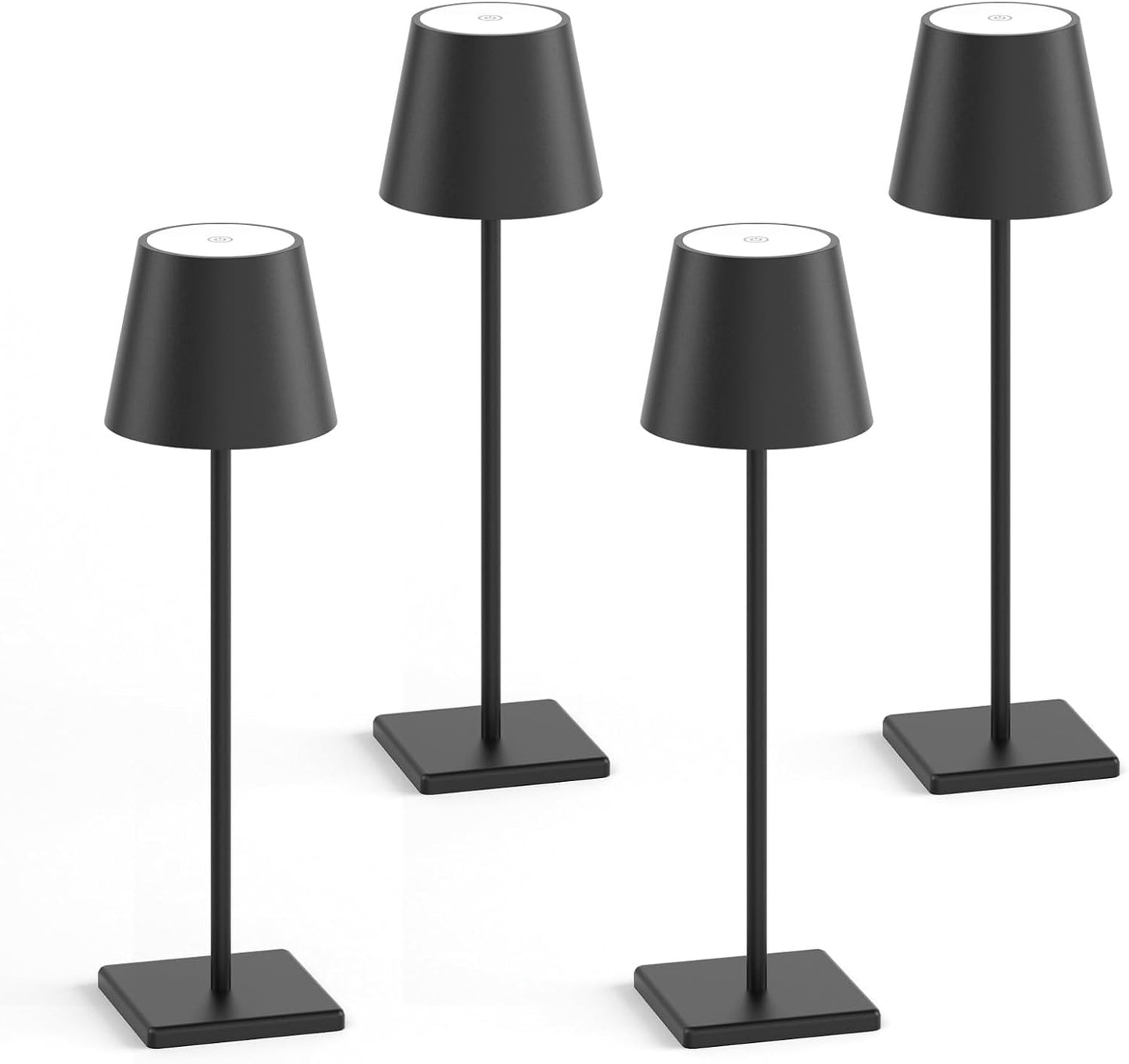 4-Pack LED Rechargeable Table Lamp, Battery Desk lamp 3W 6000mAh Battery Operated Stepless Dimming Modern Portable Table Light for Restaurant/Dinner/Bedroom/Outdoor IP54 Waterproof (Black)