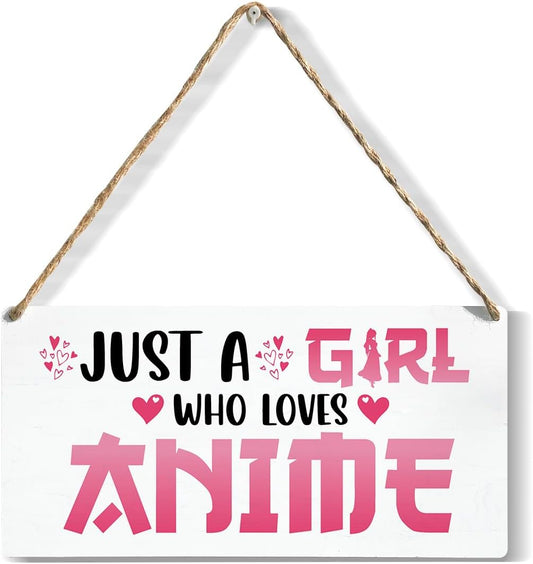 Funny Just a Girl Who Loves Anime Wood Sign Rustic Anime Lovers Wooden Hanging Plaque for Home Living Room Girl Bedroom Wall Art Decoration 6 x 12 Inches Present.white