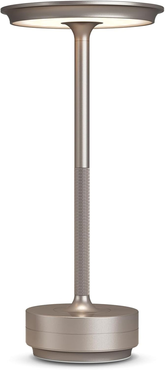Rechargeable Cordless Table Lamp, Portable 5000mAh LED Touch Table Light, 3 Color Stepless Dimming Battery Powered Table Lamp for Outdoor/Restaurant/Patio.(Champagne Gold)