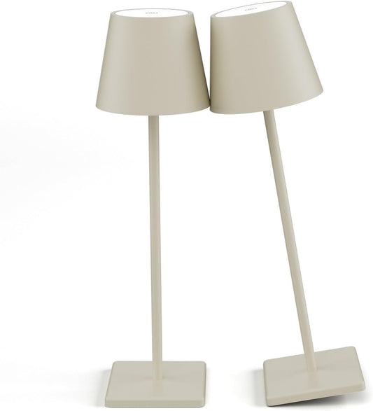 2-Pack LED Cordless Table Lamp, Rechargeable Battery Desk lamp 3W 5500mAh Battery Operated Stepless Dimming Modern Portable Table Light for Restaurant/Bedroom/Outdoor IP54 Waterproof (Off White)