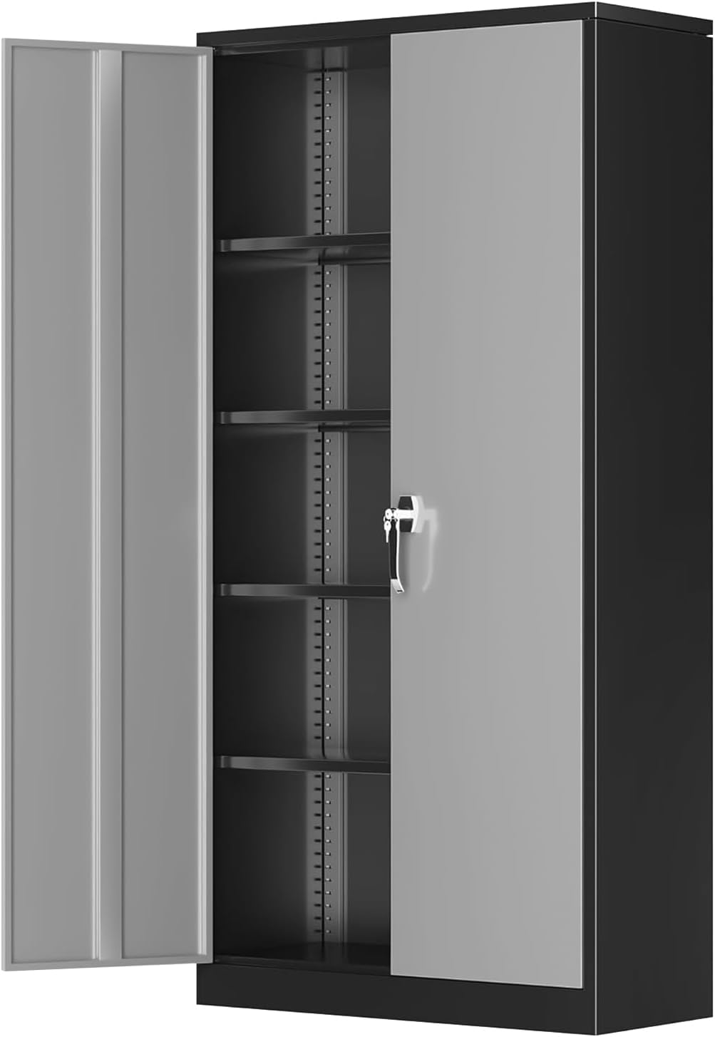 Greenvelly Metal Storage Cabinet, 72" Metal Garage Storage Cabinet with 2 Doors and 4 Adjustable Shelves,Steel Cabinets with Locking Doors for Home Office,Garage,School,Gym(Black Grey)