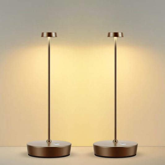 2Pack Cordless LED Table Lamp，Rechargeable Battery Operated Table Light, 3 Color Stepless Dimmable Table Lamp, Portable Table Light for Outdoor/Restaurants/Patio
