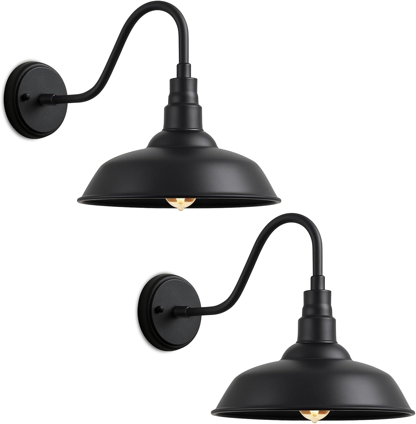 10" Outdoor Barn Gooseneck Light, Classic Farmhouse Style Black Outdoor Light Fixture, Industrial Wall-Mounted Barn Light for Garage, Porch, and Patio, 2-Pack