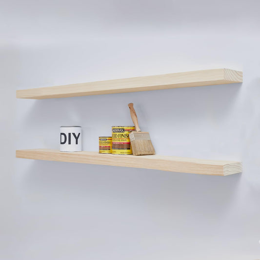 Homeforia Wood 48 inch Floating Shelf, High End Solid Natural Wood 48inch Floating Shelves for Wall Mounted, Unfinished Wooden Large Floating Shelves, Heavy Duty Bracket, 48 X 6.5 X 1.75 in, Set of 3