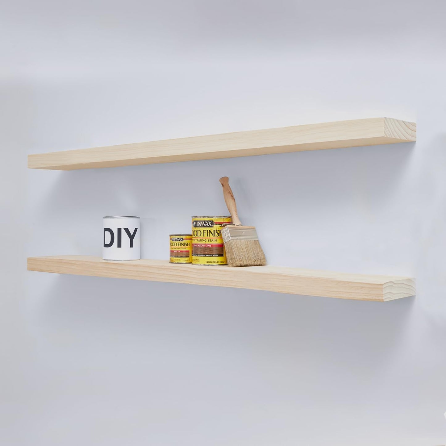 Homeforia 60 inch Wood Floating Shelf, High End Solid Natural Long Wood Shelf for Wall 60 inches, Unfinished Wooden 60inch Large Floating Shelves, Heavy Duty Bracket, 60 X 6.5 X 1.75 in, Set of 2