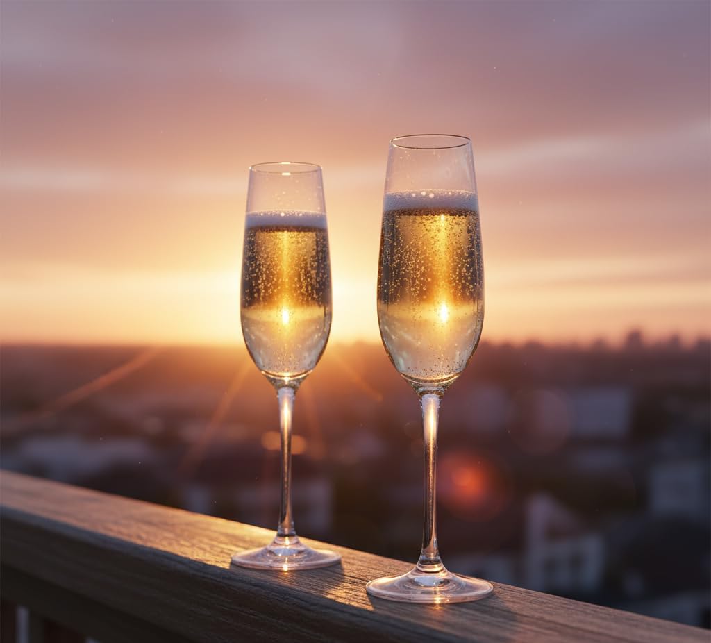 Champagne Glasses | Made in Europe | Set of 4 | Sheer Rim | 7 Fl. Oz. | 100% Lead-Free Crystal | Clear Sparkling Champagne Flutes | Perfect for Special Occasions | Gift Idea