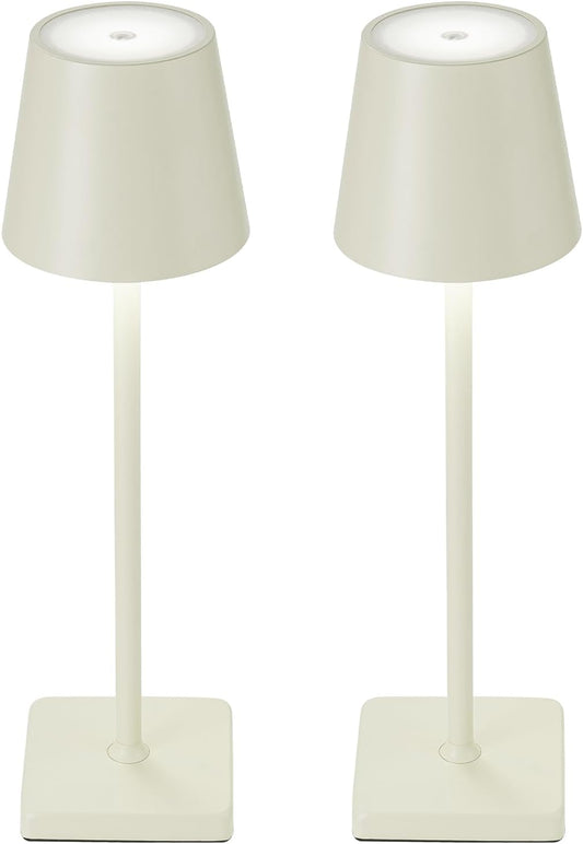 2 Pack Rechargeable Cordless Table Lamps, 5200mAh Battery Touch Table Light, Aluminum Shell Stepless Dimmable Portable LED Desk Lamp for Dinner/Restaurant/Outdoor Cream