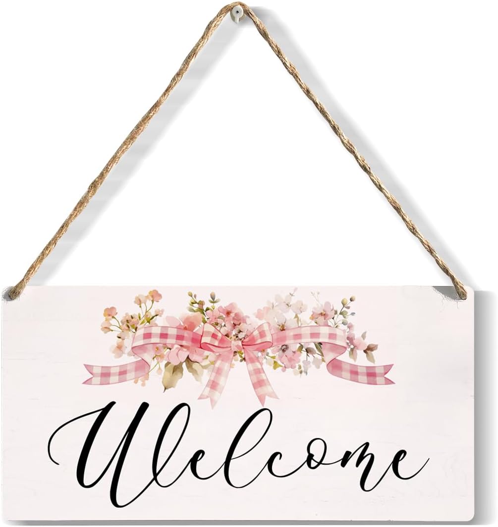 Front Door Welcome Sign, Welcome Please Signs, Wall Art Wooden Hanging Plaque 12 x 6 Inch, For Home Porch Entrance Decoration