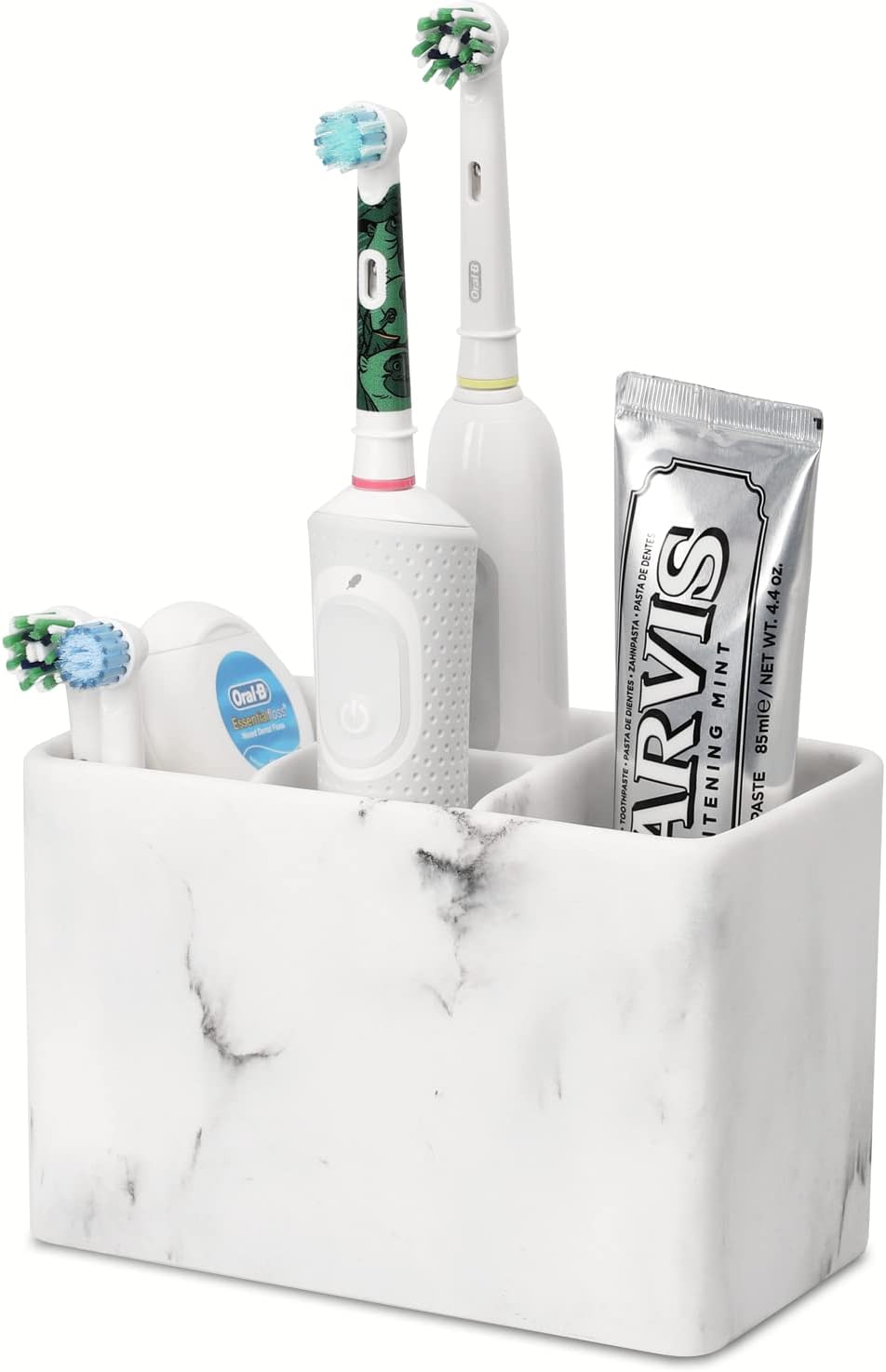 Bathroom Toothbrush Organizer Countertop-Toothpaste Storage Shaving Razor Holder/toothbrish Hanger/Vanity Counter Set… (White 4 Small Slot)