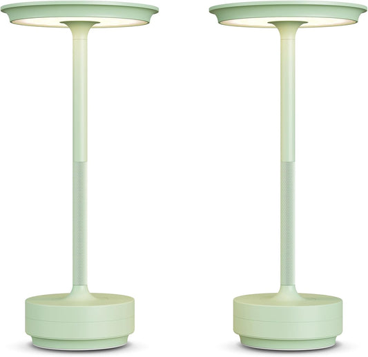 2 Pack Cordless Table Lamps, Portable Rechargeable LED Battery Powered Touch Metal Table Light, 3 Color Stepless Dimming Modern Table Lamp, for Bedroom/Home/Restaurant/Outdoor.(Green)