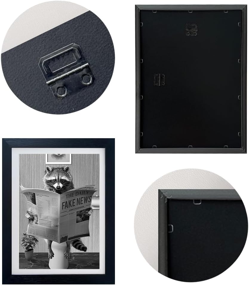 Black and White Bathroom Wall Art Kids Bathroom Decor Funny Raccoon in Toilet Artwork Decor Cute Animal Canvas Print Painting