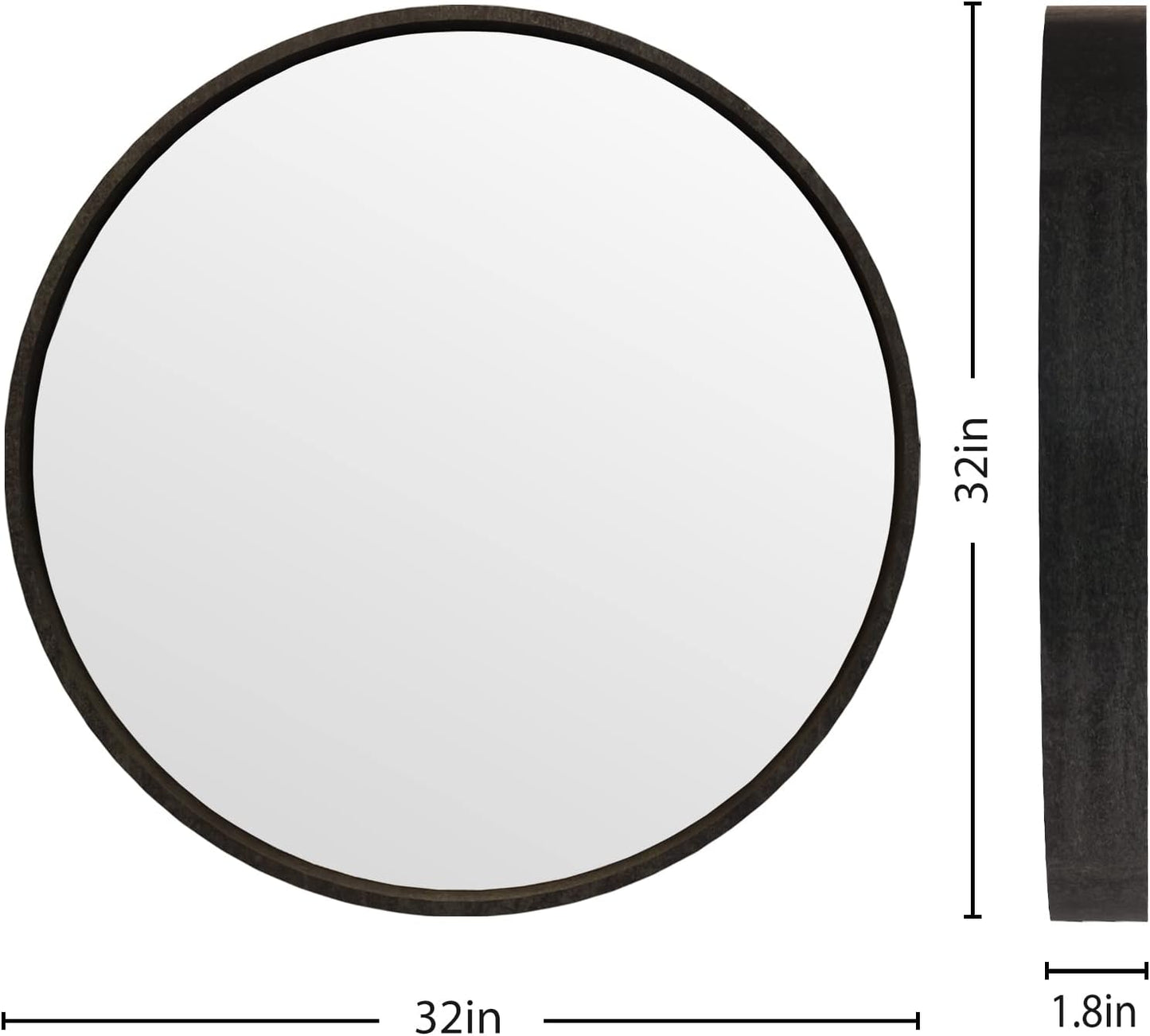 WallBeyond Round Wood Mirror 32 inch Black Circle Wall Mirror for Bathroom Round Wall Mirror for Wall Decor, Vanity, Entryway Living Room