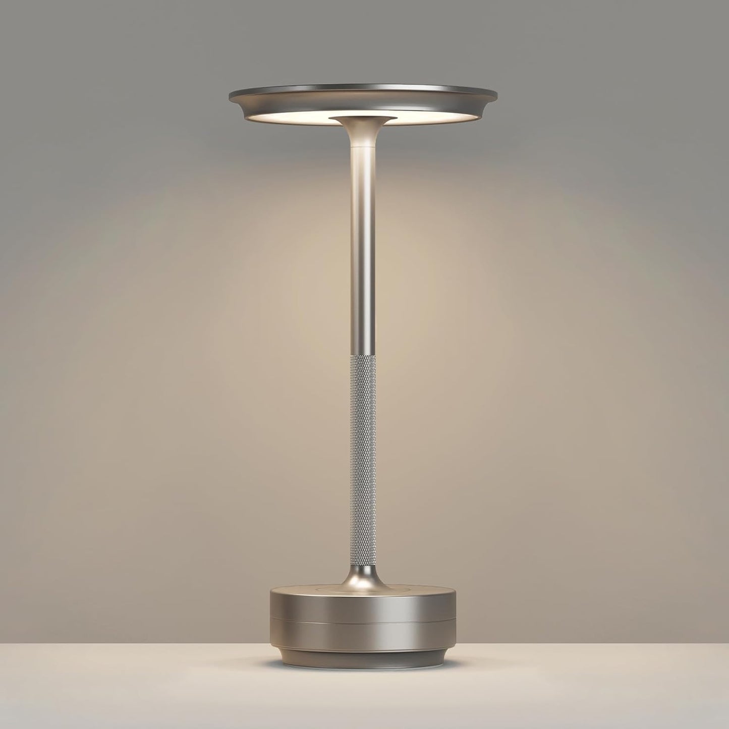 Rechargeable Cordless Table Lamps, 5000mAh Portable LED Table Light, 3 Color Stepless Dimming Battery Powered Metal Table Lamp for Outdoor Patio/Bedroom/Restaurant.(Silver)