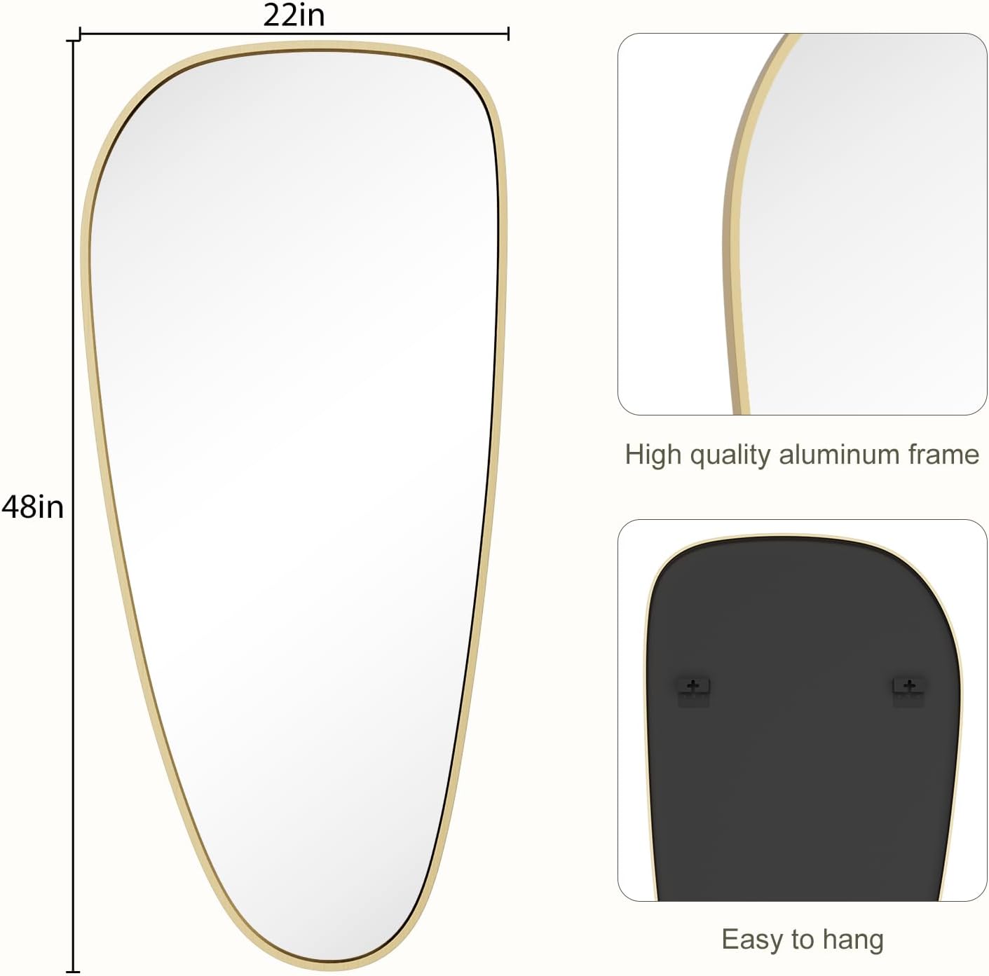 WallBeyond Asymmetrical Mirror, Irregular Wall Mirror, Wall Mirrors Decorative for Bedroom Living Room entryway Hall, Wall Mirror for mid Century Modern Decor 48" H x 22" W, Gold