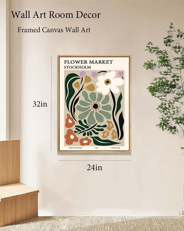 Zzuyi Flower Market Framed Wall Art,Botanical Decor, Large Wall Art for Living Room, Bed Room, Office- 24"x32" Natural Framed