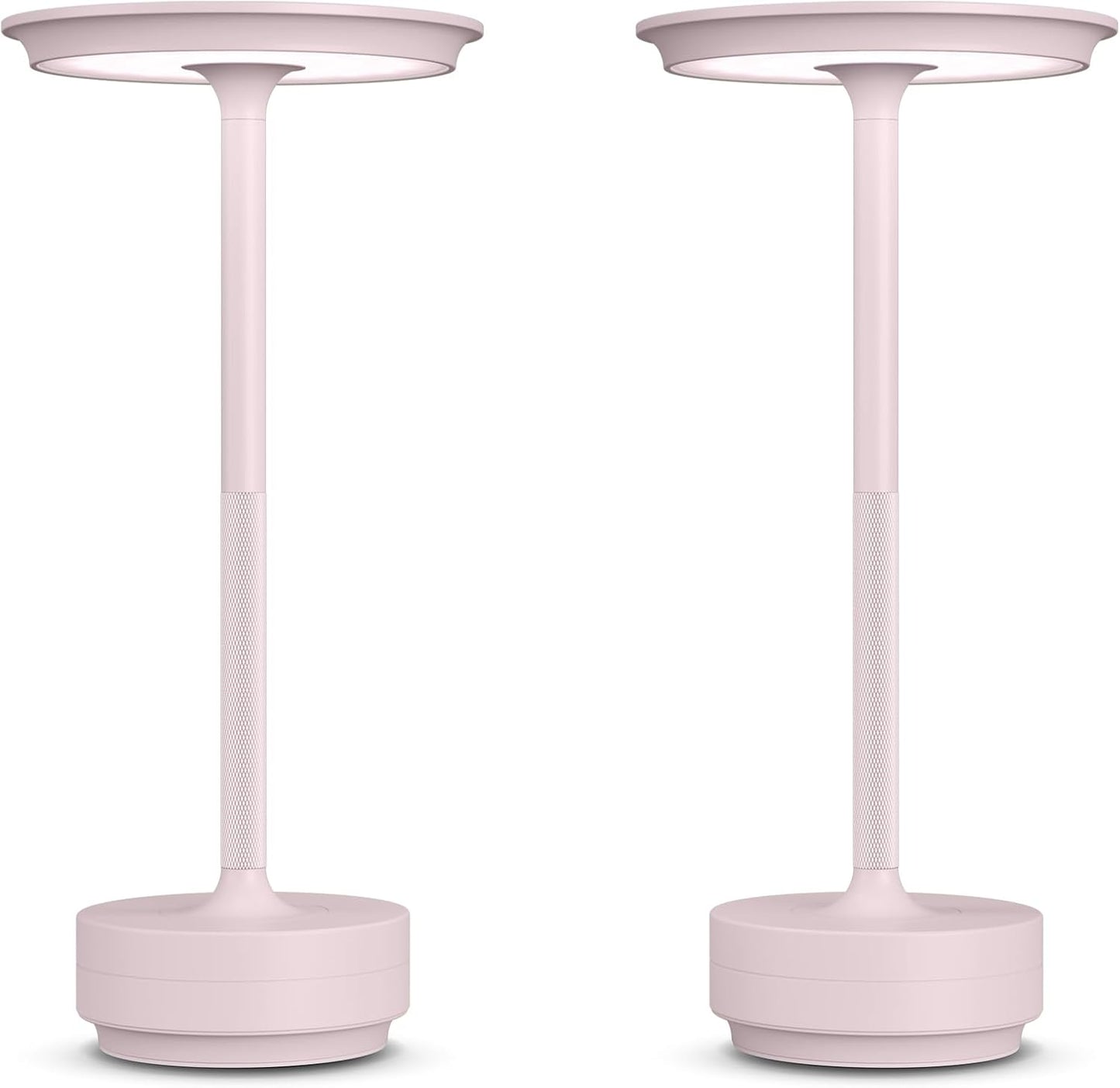 2 Pack Rechargeable Cordless Table Lamps, Portable 5000mAh LED Table Light, 3 Color Stepless Dimming Battery Powered Metal Table Lamp for Outdoo/Restaurant/Home/Patio.(Light Pink)
