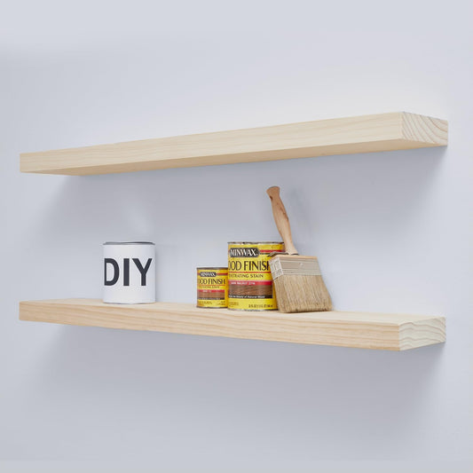 Homeforia 36 inch Wood Floating Shelves, High End Solid Natural Wood 36inch Large Floating Shelf Bathroom, Unfinished Wooden Floating Shelves for Wall, Heavy Duty Bracket, 36 X 6.5 X 1.75 in, Set of 3