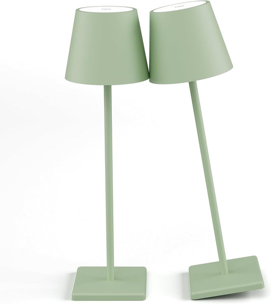2-Pack LED Cordless Table Lamp, Rechargeable Battery Desk lamp 3W 5500mAh Battery Operated Stepless Dimming Modern Portable Table Light for Restaurant/Bedroom/Outdoor IP54 Waterproof (Green)