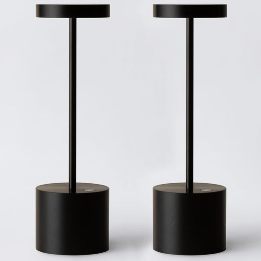 2 Pack Cordless Rechargeable Table Lamp, 3 Color Temperature & Dimmable, IP54 Waterproof Battery Operated Portable LED Light for Outdoor, Patio, Restaurant, Bedside, Shower (Black)