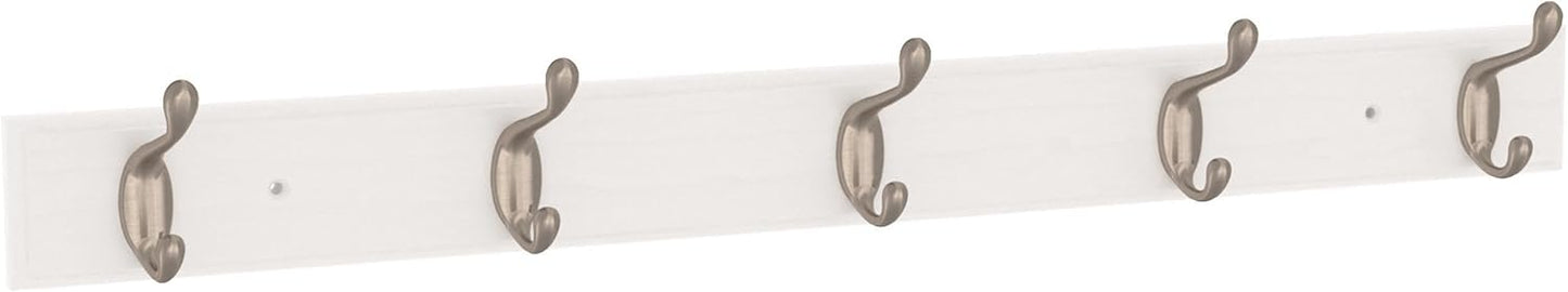 FRANKLIN BRASS Casual Curve Wall Mounted Pure White 27 in. Coat Rack, 5 Nickel Hooks, B46718K-PMN-R
