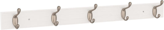 FRANKLIN BRASS Casual Curve Wall Mounted Pure White 27 in. Coat Rack, 5 Nickel Hooks, B46718K-PMN-R